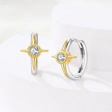 PANDACH 925 Sterling Silver Retro Cross Hoop Earrings For Women Men Jewelry Gift