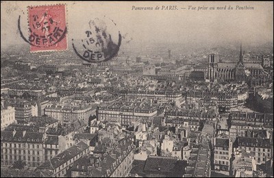 Frankreich Ansichtskarte Paris - Panorama, 15.3.1907, Frankatur bildseitig