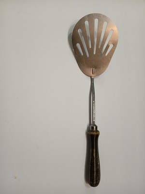 Vintage Boye Stainless Steel Slotted Turner Spatula Wood Handle USA Silver