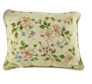 Tracy Porter Floral Throw Pillow Finished Cross Stitch Decor Cream Pink 17"x14"