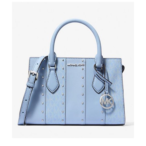 Michael Kors Sheila Small Studded Patchwork and Signature Logo Satchel (Light Sk - Picture 4 of 10