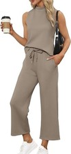 Women's Outfit Two Piece Set Large Lounge Mock Neck Top  Crop Pant