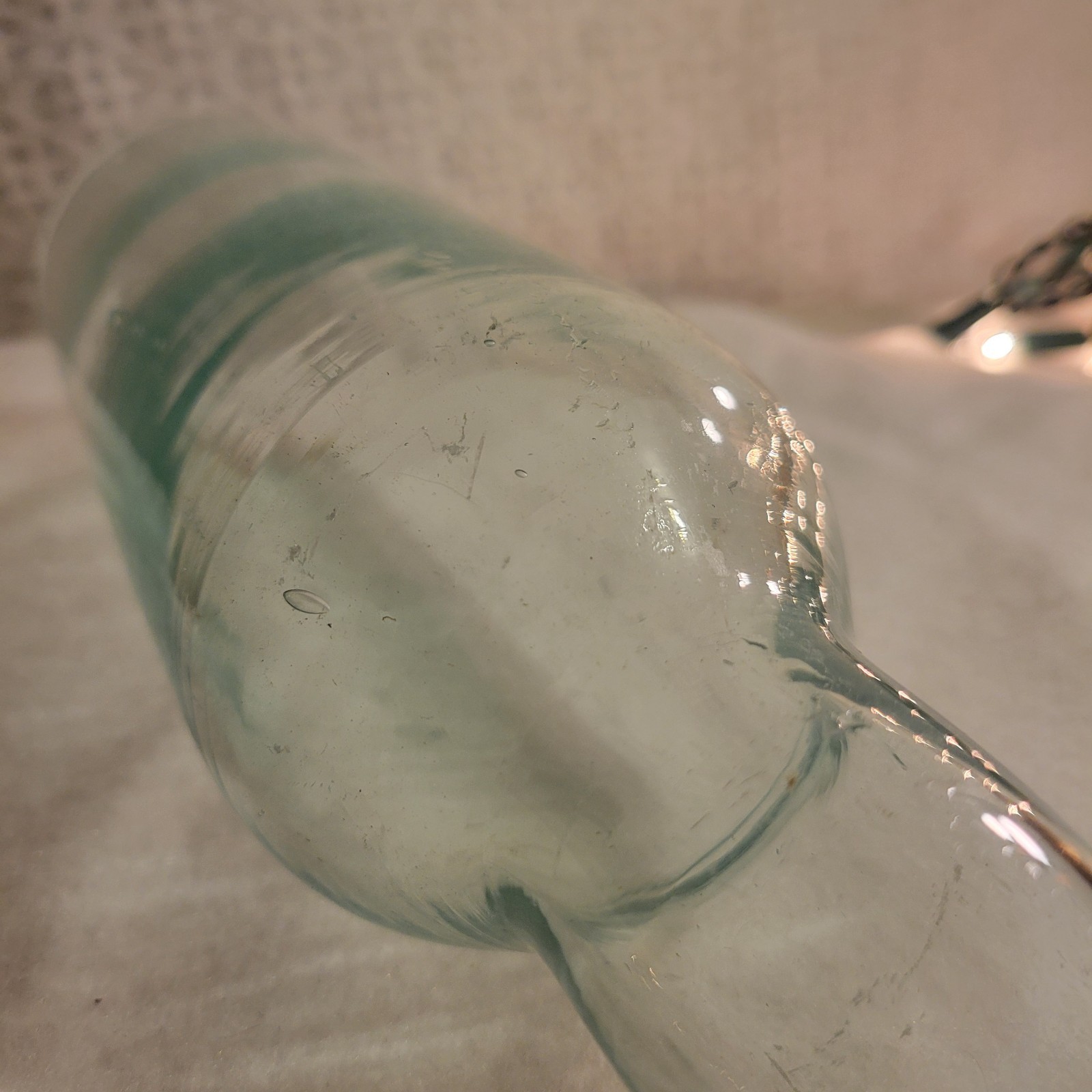 Old Antique Aqua Beer Bottle  with Applied Top