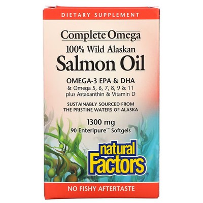 2 X Natural Factors, 100% Wild Alaskan Salmon Oil, 1300 mg, 90 Enteripure Softge