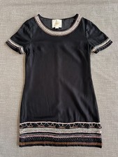 Maeve Anthropologie Black Sequin Tassel Beaded Shift Dress Size 4 Short Sleeve