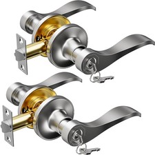 2 Pack Entry Door Handle with Lock and Key Keyed Different Door Levers Interi