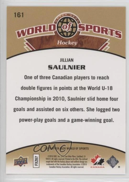 2010 Upper Deck World of Sports Jillian Saulnier #161 - Image 2 of 2