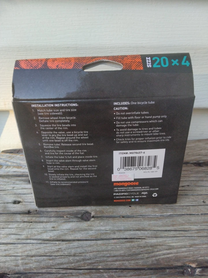 Mongoose Bike Tube for Fat Tire Bicycles Schrader Valve 20 x 4 inch Black New - Image 2 of 2