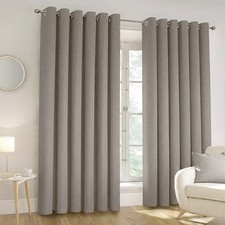 100% Blackout Eyelet Curtains Ready Made Ring Top Thick Thermal Linen Curtain UK