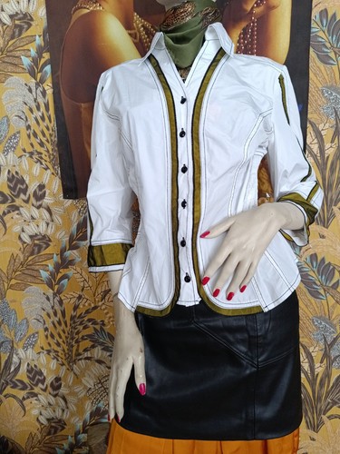 Biba, BIBA Bluse weiß 40 42 M langarm Stickerei Kragen Vintage Mesh bügelfrei