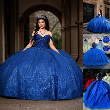 Noble Beaded Off Shoulder Quinceanera Dresses with Bow Glitter Tulle Ball Gowns