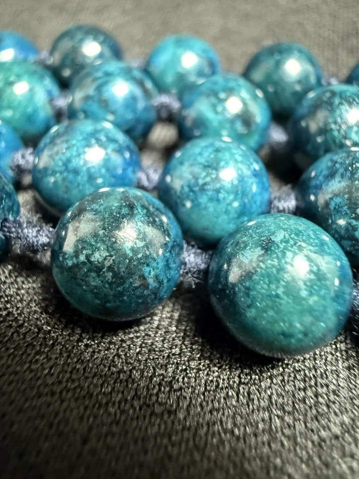 Collar sin fin con cuentas azul verde azulado anudado a mano - 60,8 g - ¿Crisocola? 💙 30”  Foto 3 de 4