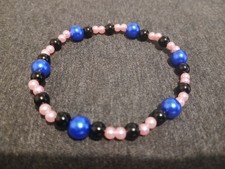 Handmade Blue, Pink & Black Beaded Bracelet.