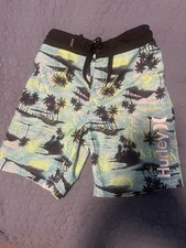 Boys Youth Hurley Swim Board Shorts Size 6 Blue Sharks Palm Trees