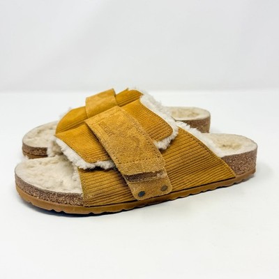 Birkenstock Kyoto Shearling Slides Corduroy Cork Brown Unisex M7