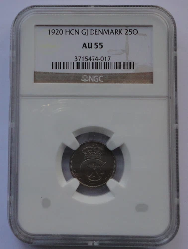 DENMARK  COIN 25 ORE 1920  NGC  AU 55