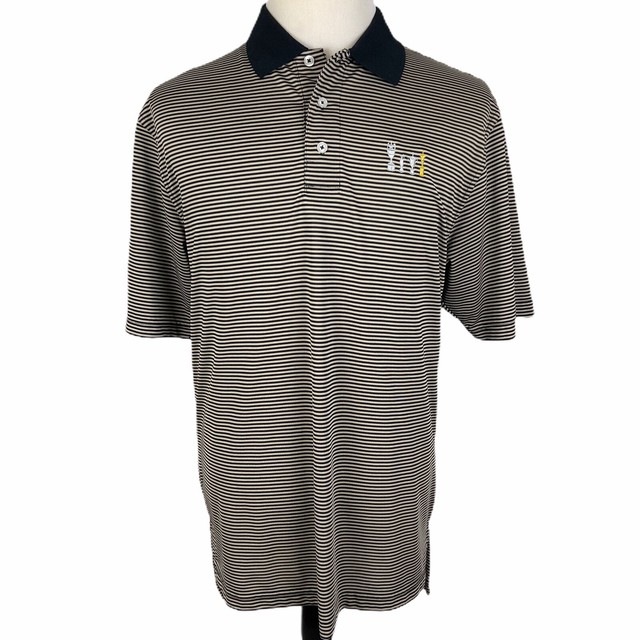 Atlanta Athletic Club Polo Golf Shirt Large Black Beige Striped Grand