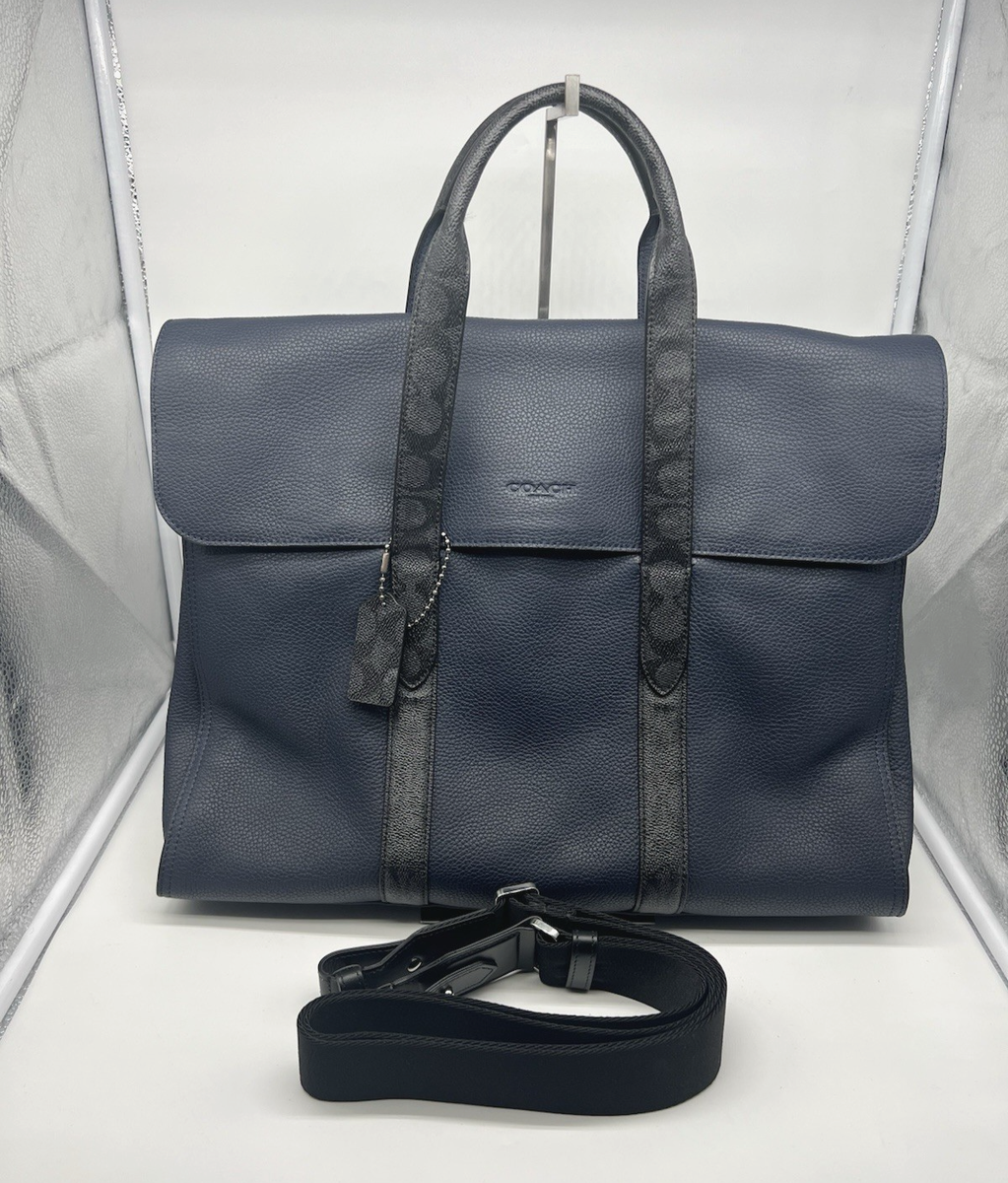 COACH Metropolitan Portfolio Navy Leather Signature Canvas
