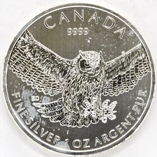 2015 RCM CANADA GREAT HORNED OWL BIRDS PREY 1OZT 9999 SILVER BULLION COIN ROUND