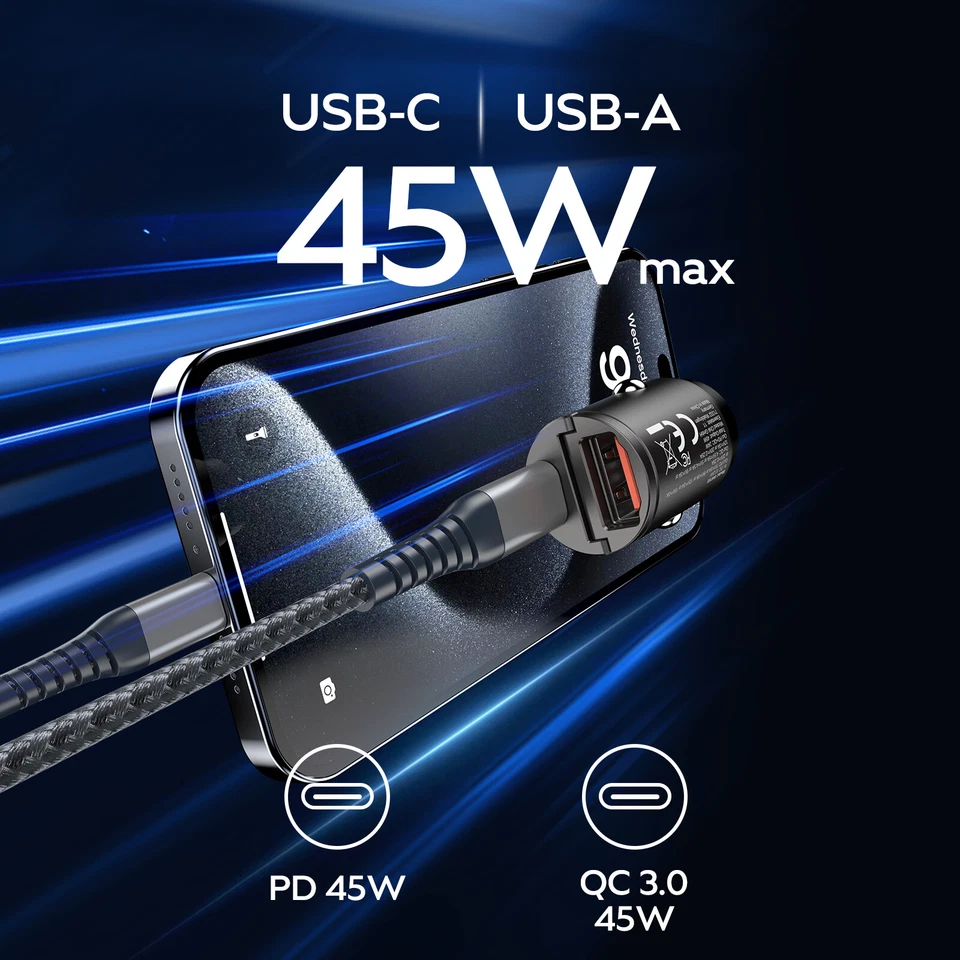 45W Dual Doppel Auto Schnellladegerät für iPhone Samsung Schnellader Fast Charge - Bild 4 von 4