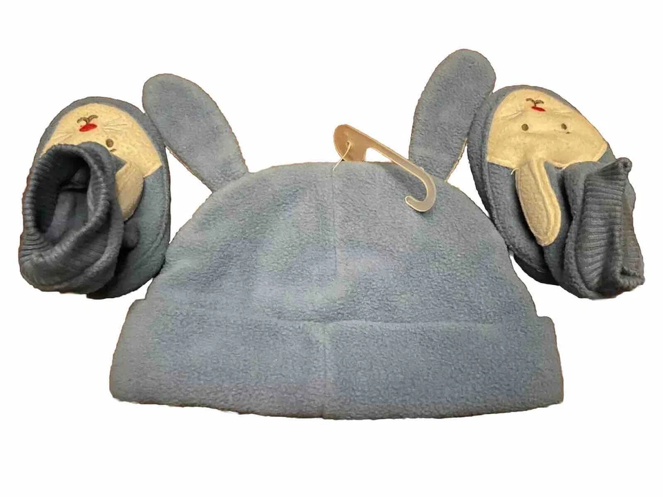 Baby Gap Beanie Blue Bunny Knit Hat & Booties Set, Newborn up to 7lbs/Fleece - Image 4 of 4