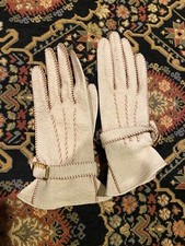 Vintage WOMEN'S PECCARY PIGSKIN IVORY LEATHER Driving GLOVES Extra Small