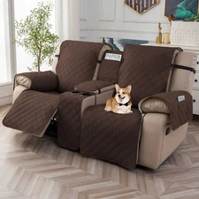 100% waterproof recliner cover double with center console, strap design，