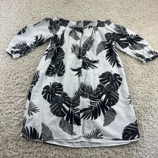 Old Navy Womens Size Medium Half Sleeve Dress Palm Leaf Black White