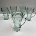5 VINTAGE Green Glass COCA-COLA Mug Heavy Thick 16 oz Vintage Coke ~ Lot of 5