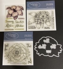 3 Technique Tuesday Stamp Sets  Die - Gallica Rose, Rhododendron  Hibiscus