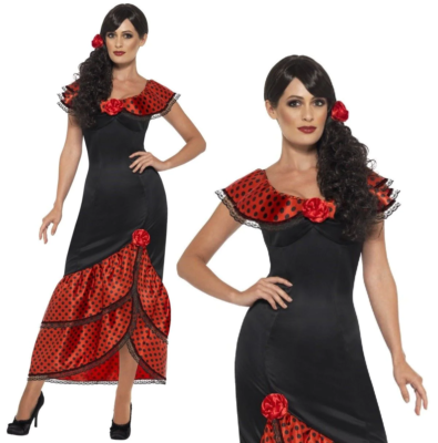 Flamenco Costume Spanish Mexican Rumba Ladies Fancy Dress Outfit UK 8-22 |  eBay