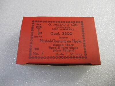 MUSTAD 3300 BLACK CHESTERTOWN HOOKS 100 PCS SZ 7 FLOUNDER SPECIAL LONG SHANK FLY