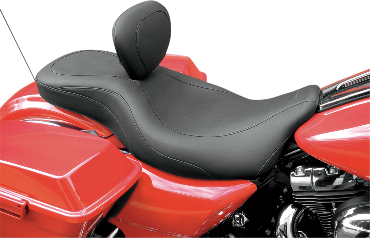 Mustang Blk 2Up Wide Tripper 1Pc Seat w Backrest Harley Street Glide