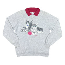 Vintage Gopher Sport Playful Kitten Grandmacore Crew Neck Collared Sweatshirt