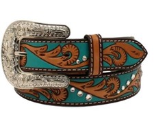 Angel Ranch Ladies Floral Scrolling Stones Turquoise Tan Belt D140002708 Size S