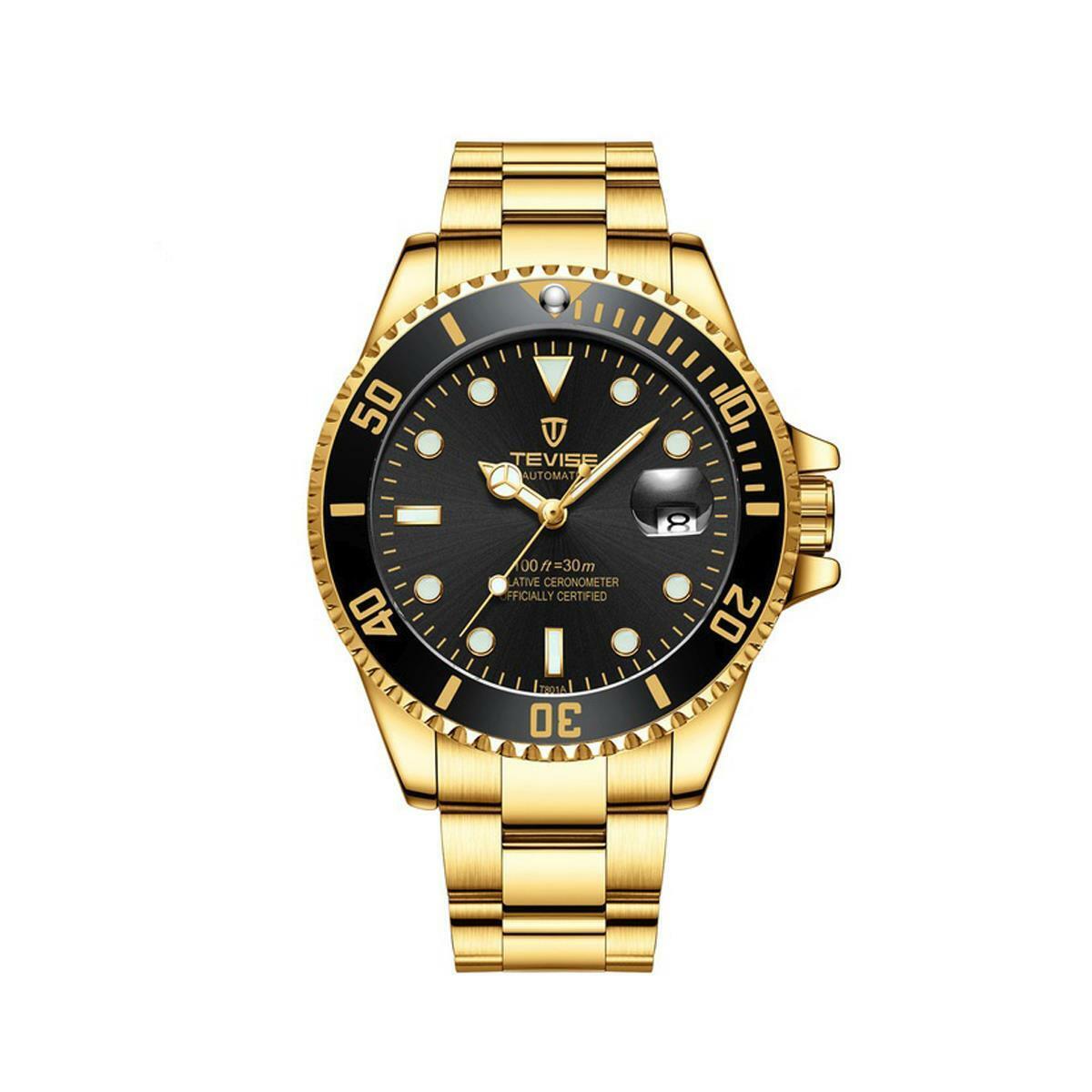 Tevise Mens Homage Analogue Quartz Watch Black Gold Smart Watches Date Present