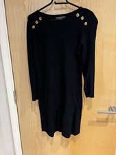 Suzy short Black Stretchy sweater dress With Gold Button Detail in Size M