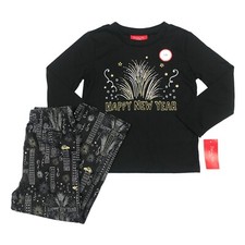 Macy's Family PJs Kids Size XS 4-5 New Year Pajama Set Long Sleeve Pants Black