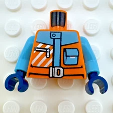 LEGO Torso - Orange Jacket with Medium Azure Sleeves/Pocket & Dark Blue Gloves