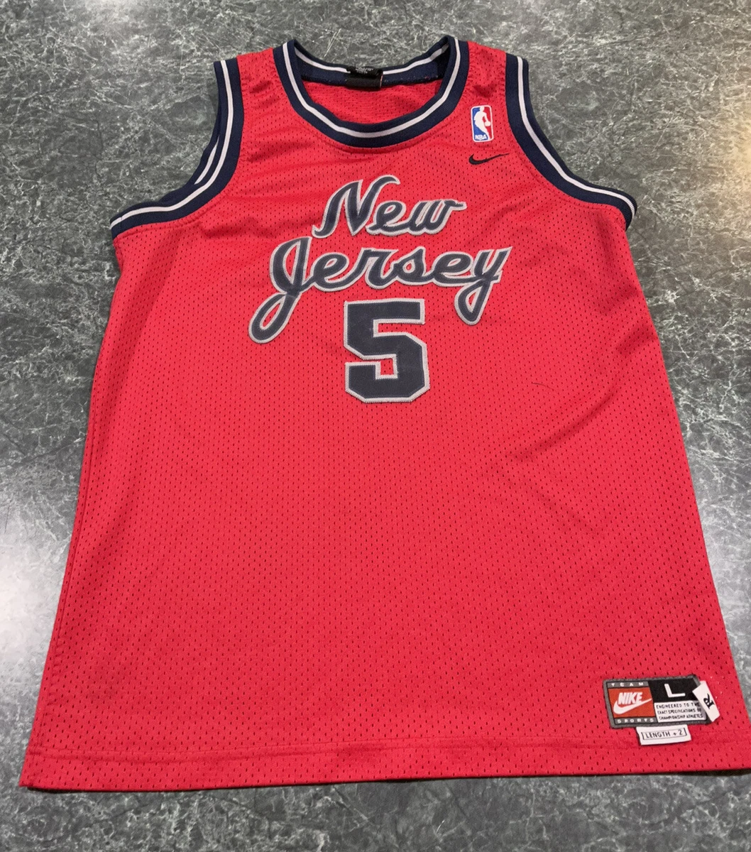 Vintage Nike New Jersey Nets Jason Kidd #5 Red Swingman Jersey YOUTH Size Large