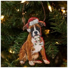 BOXER w/ Santa Hat   Wooden Christmas Ornament   Primitives by Kathy   NEW