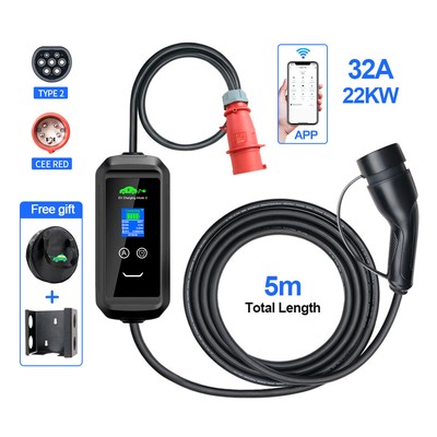 Mobile Wall Mounted Charging Box/station 22kW [3 Phases|5m|32A], CEE, WIFI APP