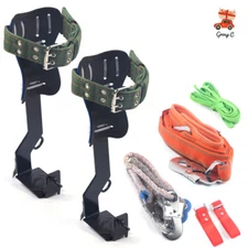 Tree / Pole Climbing Spikes Set Belt Rope Safety Lanyard with Carabiner 2 Gear