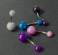 5pc Value Pack Metallic AB Coated Belly Rings 14g Navel Naval Body Jewelry