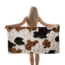 KTYHD Western Cow Print Beach Towel, Cow Bathroom Decor, Western Brown Cowhid...
