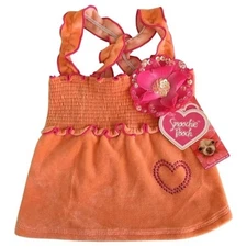 Smoochie Pooch Velour Smocked Dog Dress Flower Heart Orange Pink Petco Size S