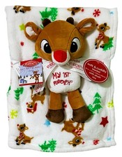 Rudolph 1st Christmas Blanket and Rudolph Plush Gift Set 30" x 34" NWT