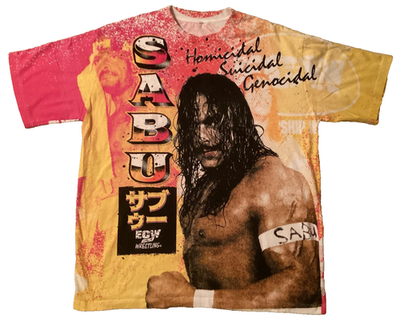 VERY RARE VTG SABU ALL OVER PRINT DOUBLE SIDED T SHIRT 2XL ECW WWF