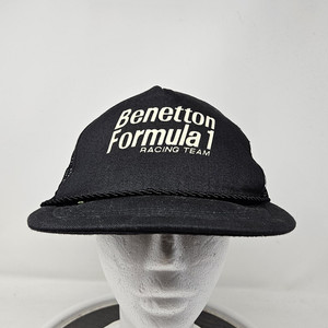 Vintage Benetton Formula 1 Racing Team Hat Cap Snap Back Mens Black Trucker