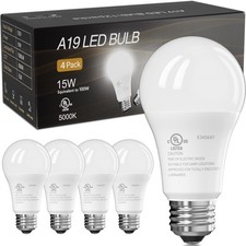 461224-pack A19 Led Bulbs 15w Equivalent 100w Replacement Daylight 5000k E26
